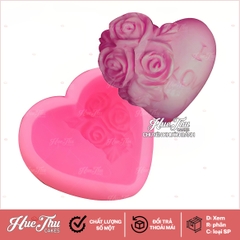 Khuôn silicon Trái Tim (3 bông hồng) làm bánh rau câu 3D 4D nhấn xôi, fondant, socola, nến hanmade