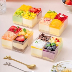 Ly nhựa Vuông HC3 (10 cái) - Hộp nhựa đựng bánh vuông đựng bánh rau câu, bông lan, pudding