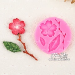 Khuôn silicon Hoa Lá Cành Đào (vỉ 4 chi tiết) làm bánh rau câu 3D 4D nhấn xôi, fondant, socola, nến hanmade