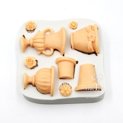 Khuôn silicon Bình Hoa Cổ (vỉ 9 chi tiết) làm bánh rau câu 3D 4D nhấn xôi, fondant, socola, nến hanmade
