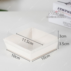 Hộp vuông giấy Kraft 10.5/11.5/12.9cm (10 cái, có nắp) màu nâu, trắng đựng bánh trôi, bánh bông lan, rau câu, đồ ăn
