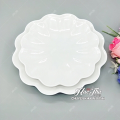 Đĩa Nhựa Tròn Melamine Viền Lượn (nhiều size), Đĩa Tròn Mâm Cúng - trang trí đồ ăn, bàn tiệc, mâm cúng