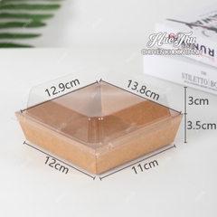 Hộp vuông giấy Kraft 10.5/11.5/12.9cm (10 cái, có nắp) màu nâu, trắng đựng bánh trôi, bánh bông lan, rau câu, đồ ăn