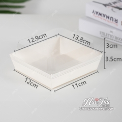 Hộp vuông giấy Kraft 10.5/11.5/12.9cm (10 cái, có nắp) màu nâu, trắng đựng bánh trôi, bánh bông lan, rau câu, đồ ăn