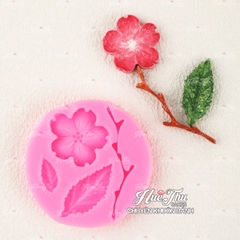 Khuôn silicon Hoa Lá Cành Đào (vỉ 4 chi tiết) làm bánh rau câu 3D 4D nhấn xôi, fondant, socola, nến hanmade