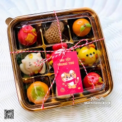 Hộp nhựa vuông 9 ô 22x22cm (10 hộp) đựng bánh Mochi, Trung Thu, rau câu