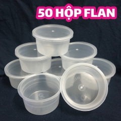 Hộp flan tròn (50 hộp) hũ nhựa hấp bánh flan, da lợn, đựng tàu hủ singapore, panna cotta, rau câu ly