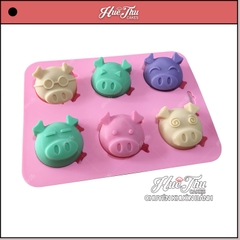 Khuôn silicon Mặt Heo Đại Ca (vỉ 6 hình) làm bánh rau câu 3D 4D nhấn xôi, fondant, socola, nến hanmade
