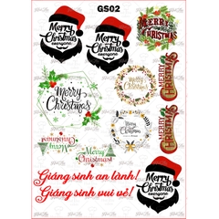 Tấm Decal Trong chủ đề Lễ Giáng Sinh - Noel, chữ dán tem dán lên bánh trang trí bánh rau câu tiện lợi (nhiều mẫu)