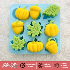 Khuôn silicon Bí Ngô, Lá Phong A146 (vỉ 9 hình) làm bánh rau câu 3D 4D nhấn xôi, fondant, socola, nến hanmade