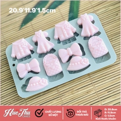 Khuôn silicon Váy Túi Mũ Cute A143 (vỉ 10 hình) làm bánh rau câu 3D 4D nhấn xôi, fondant, socola, nến hanmade