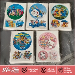 Giấy gạo hoạt hình (xấp 5 tờ in hình Doraemon, Hello Kitty...) ăn được trang trí bánh rau câu, bánh kem, bông lan