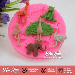 Khuôn silicon Voi, Gấu Chim Công...(vỉ nhiều hình) làm bánh rau câu 3D 4D nhấn xôi, fondant, socola, nến hanmade