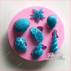 Khuôn silicon Vỏ Sò, Ốc Biển (vỉ nhiều chi tiết) làm bánh rau câu 3D 4D nhấn xôi, fondant, socola, nến hanmade