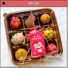 Hộp nhựa vuông 9 ô 22x22cm (10 hộp) đựng bánh Mochi, Trung Thu, rau câu