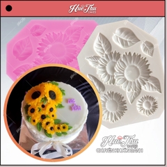 Khuôn silicon hoa Hướng Dương kèm lá làm bánh rau câu 3D 4D nhấn xôi, fondant, socola, nến hanmade