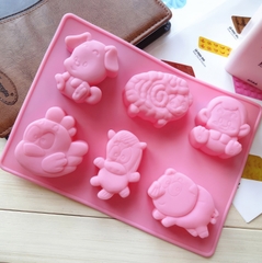 Khuôn silicon 12 Con Giáp A30 (2*vỉ 6 hình) làm bánh rau câu 3D 4D nhấn xôi, fondant, socola, nến hanmade