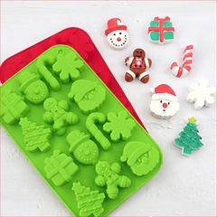 Khuôn silicon Bông Tuyết, Ông Già Noel A97 (vỉ 14 hình) làm bánh rau câu 3D 4D nhấn xôi, fondant, socola, nến hanmade