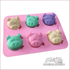 Khuôn silicon Mặt Heo Đại Ca (vỉ 6 hình) làm bánh rau câu 3D 4D nhấn xôi, fondant, socola, nến hanmade