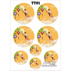 Tấm Decal Trong chủ đề Trung Thu, chữ dán tem dán lên bánh trang trí bánh rau câu tiện lợi (nhiều mẫu)