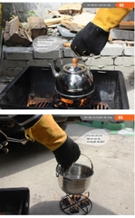 Găng tay chống bỏng BBQ đốt lửa và nướng thịt bằng da bò, chịu nhiệt độ cao, cách nhiệt, Găng Tay Cách Nhiệt Lò Nướng