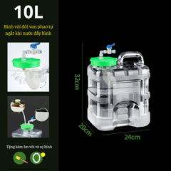 Bình Nước Trong Suốt 5L/7L/10L/15L/20L/24L Can Đựng Nước Cắm Trại Dã Ngoại Kèm Vòi Dự Phòng + Nắp Đậy + Ống Nối Dài + Cọ Bình