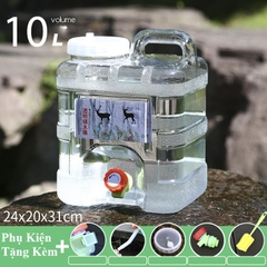 Bình Nước Trong Suốt 5L/7L/10L/15L/20L/24L Can Đựng Nước Cắm Trại Dã Ngoại Kèm Vòi Dự Phòng + Nắp Đậy + Ống Nối Dài + Cọ Bình