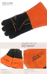 Găng tay chống bỏng BBQ đốt lửa và nướng thịt bằng da bò, chịu nhiệt độ cao, cách nhiệt, Găng Tay Cách Nhiệt Lò Nướng