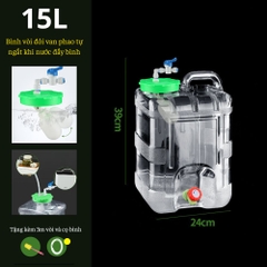 Bình Nước Trong Suốt 5L/7L/10L/15L/20L/24L Can Đựng Nước Cắm Trại Dã Ngoại Kèm Vòi Dự Phòng + Nắp Đậy + Ống Nối Dài + Cọ Bình