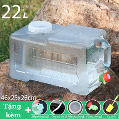 Bình Nước Trong Suốt 5L/7L/10L/15L/20L/24L Can Đựng Nước Cắm Trại Dã Ngoại Kèm Vòi Dự Phòng + Nắp Đậy + Ống Nối Dài + Cọ Bình