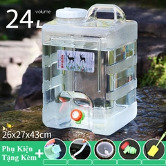 Bình Nước Trong Suốt 5L/7L/10L/15L/20L/24L Can Đựng Nước Cắm Trại Dã Ngoại Kèm Vòi Dự Phòng + Nắp Đậy + Ống Nối Dài + Cọ Bình