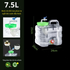 Bình Nước Trong Suốt 5L/7L/10L/15L/20L/24L Can Đựng Nước Cắm Trại Dã Ngoại Kèm Vòi Dự Phòng + Nắp Đậy + Ống Nối Dài + Cọ Bình