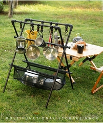 Giá treo đồ cắm trại gấp gọn tiện dụng, Giá móc đồ dã ngoại nhỏ gọn hợp kim nhôm đa năng có túi đựng