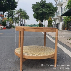 BÀN TRÀ SOFA 2 TẦNG MÂY TRÒN MẶT GỖ - BTG16