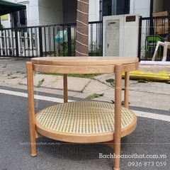 BÀN TRÀ SOFA 2 TẦNG MÂY TRÒN MẶT GỖ - BTG16