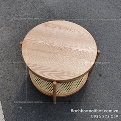 BÀN TRÀ SOFA 2 TẦNG MÂY TRÒN MẶT GỖ - BTG16