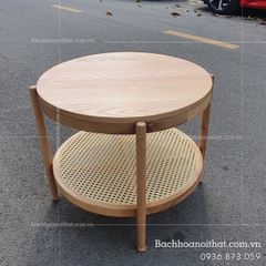 BÀN TRÀ SOFA 2 TẦNG MÂY TRÒN MẶT GỖ - BTG16