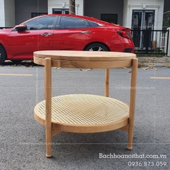 BÀN TRÀ SOFA 2 TẦNG MÂY TRÒN MẶT GỖ - BTG16