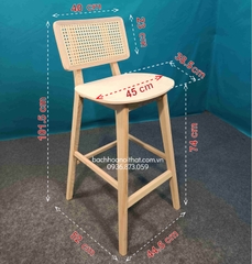 GHẾ BAR MẶT GỖ LƯNG TỰA ĐAN MÂY - BAR22