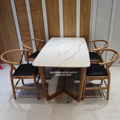 BỘ BÀN ĂN MẶT ĐÁ 4 GHẾ WISHBONE - BBA39