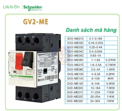 Aptomat bảo vệ động cơ Schneider GV2ME Series