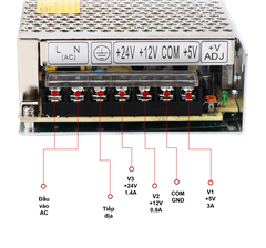 Nguồn 3 đầu ra Meanwell T-60D (5V 12V 24V)