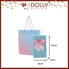 Hộp Quà Nhỏ Xanh Biển Nơ Hồng 14*8*5cm Kèm Túi
