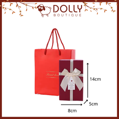 Hộp Quà Nhỏ Đỏ Nơ Trắng 14*8*5cm Kèm Túi