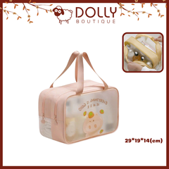 Túi Đựng Mỹ Phẩm Du Lịch 2 Ngăn Da PU và nhựa PVC - Màu Hồng 29*19*14 (cm)