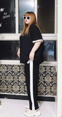 Set bộ Dài 9 tấc BIGSIZE Quảng Châu thêu hoa C.nel, quần sọc trắng, chất đẹp - 18068