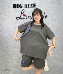 Bộ đùi màu trơn BIGSIZE QCCC chất mịn đẹp co giãn mặc mát logo Meo- 18350 - Xám