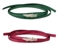 Choker dây vải suông dài tự thắt mặt cá sấu Lacoste đính đá phale cao cấp