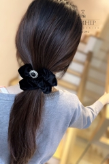 Dây Buộc Tóc Scrunchies Đính Đá Sang Trọng 4cm