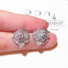 Khuyên Tai Hợp Kim Cao Cấp Hoa Hồng Đính Đá Thanh Lịch 1.5*1.5cm